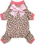 Fitwarm Leopard Dog Pajamas, Fleece Dog Clothes for Small Dogs Girl with Legs, Pet Onesie, Cat Outfit, Pink, Medium