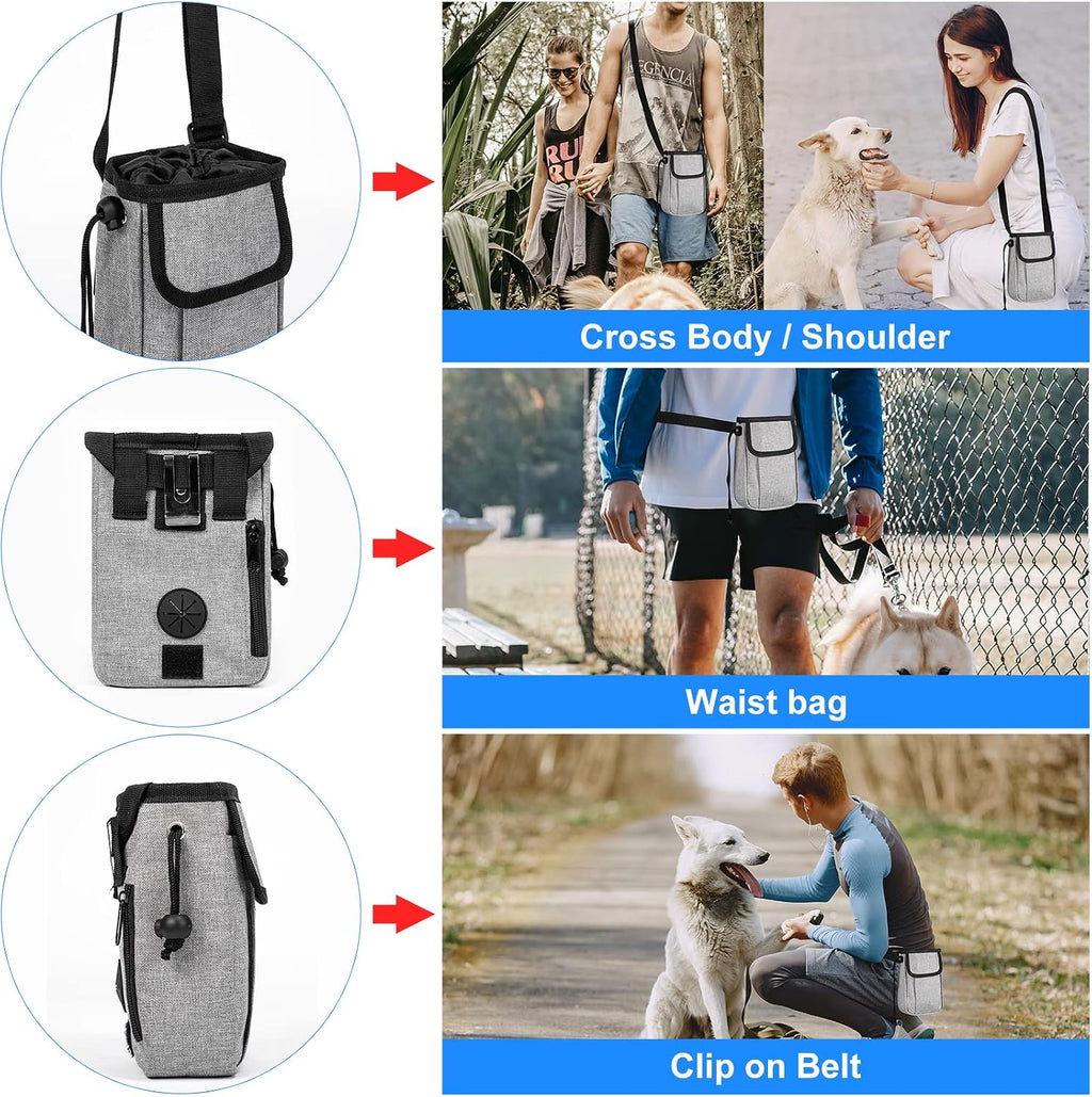Dog Travel Bag, Airline Approved Pet Travel Bag with 2 Dog Treat Training Pouches for Weekend Pet Travel Supplies & Accessories, Light Grey | Dog travel accessories set with feeding supplies, bowls, mat, and strap. Ideal for weekend trips.