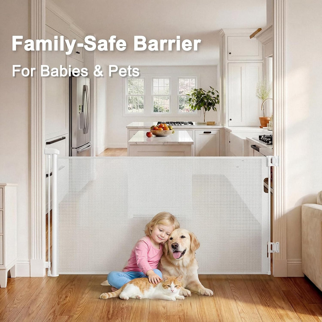 Retractable Baby Gates for Doorways & Stairs, Indoor/Outdoor Mesh Dog Gate for Dogs, Puppies, Infants, Toddlers, Babies, Children, Kids, 33" Tall Expands Up to 60" Width, Safety Retractable Pet Gate