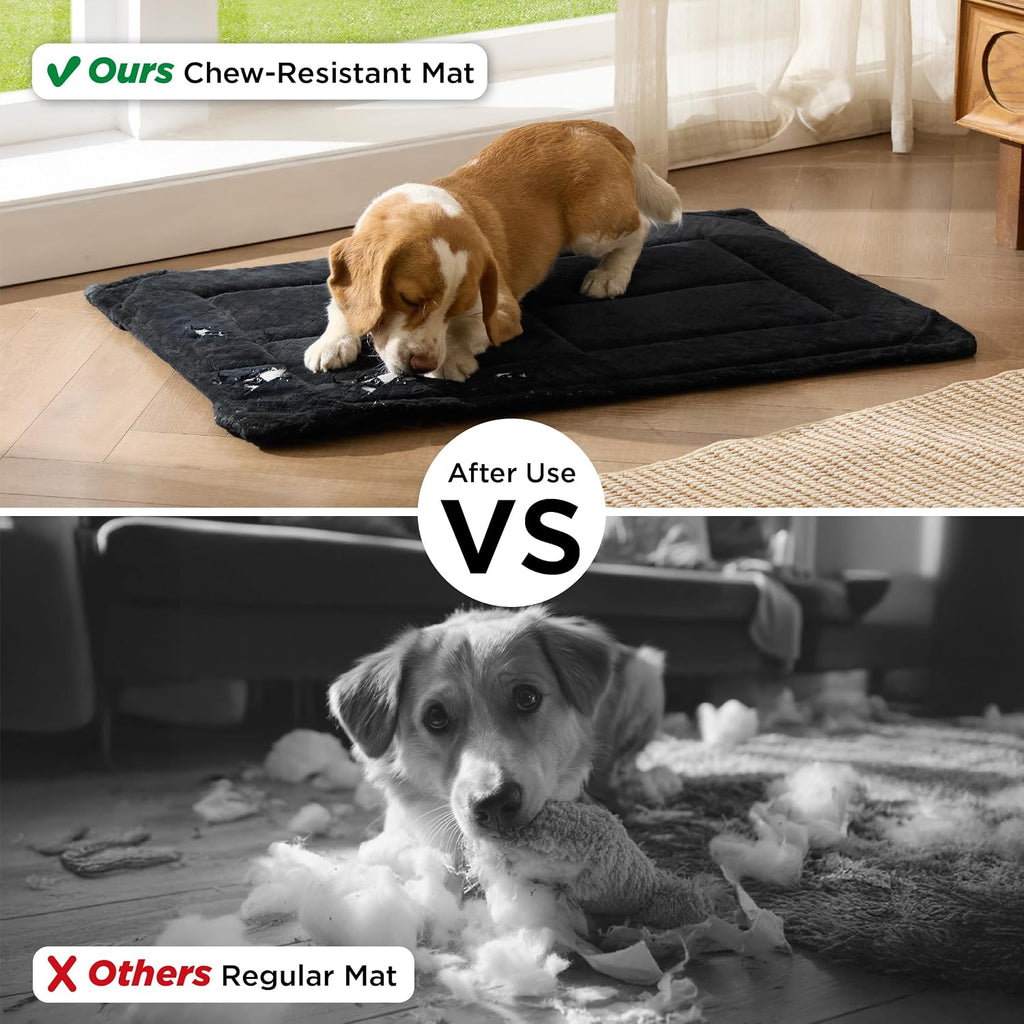 Bedsure Chew Proof Dog Bed for Large Dogs, 35x22 Inch, Black | Chew Resistant Dog Crate Pad Durable Pet Kennel Mat, Reinforced Corners, Machine Washable, Soft Velvet Surface, Easy to Clean