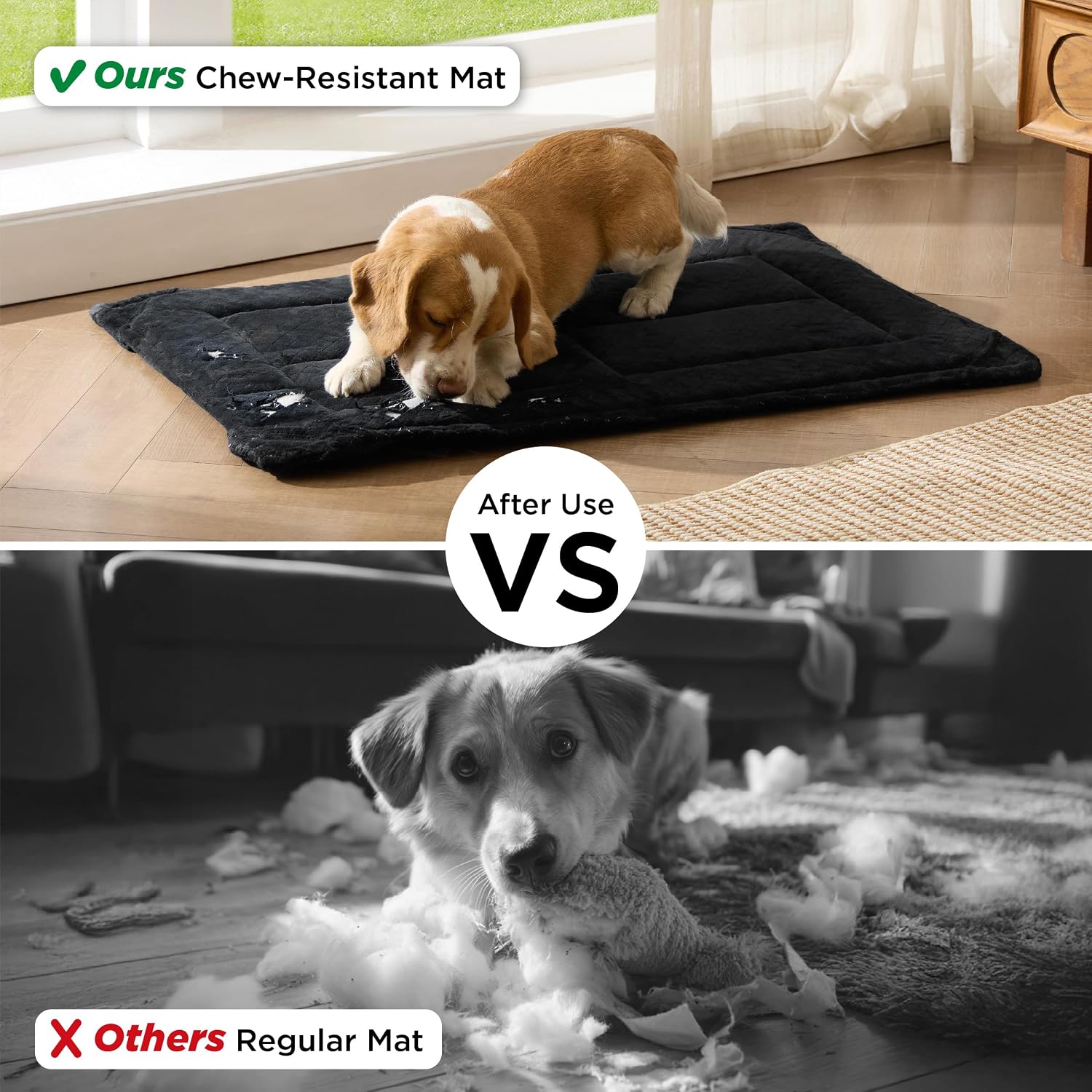 Bedsure Chew Proof Dog Bed for Large Dogs, 35x22 Inch, Black | Chew Resistant Dog Crate Pad Durable Pet Kennel Mat, Reinforced Corners, Machine Washable, Soft Velvet Surface, Easy to Clean