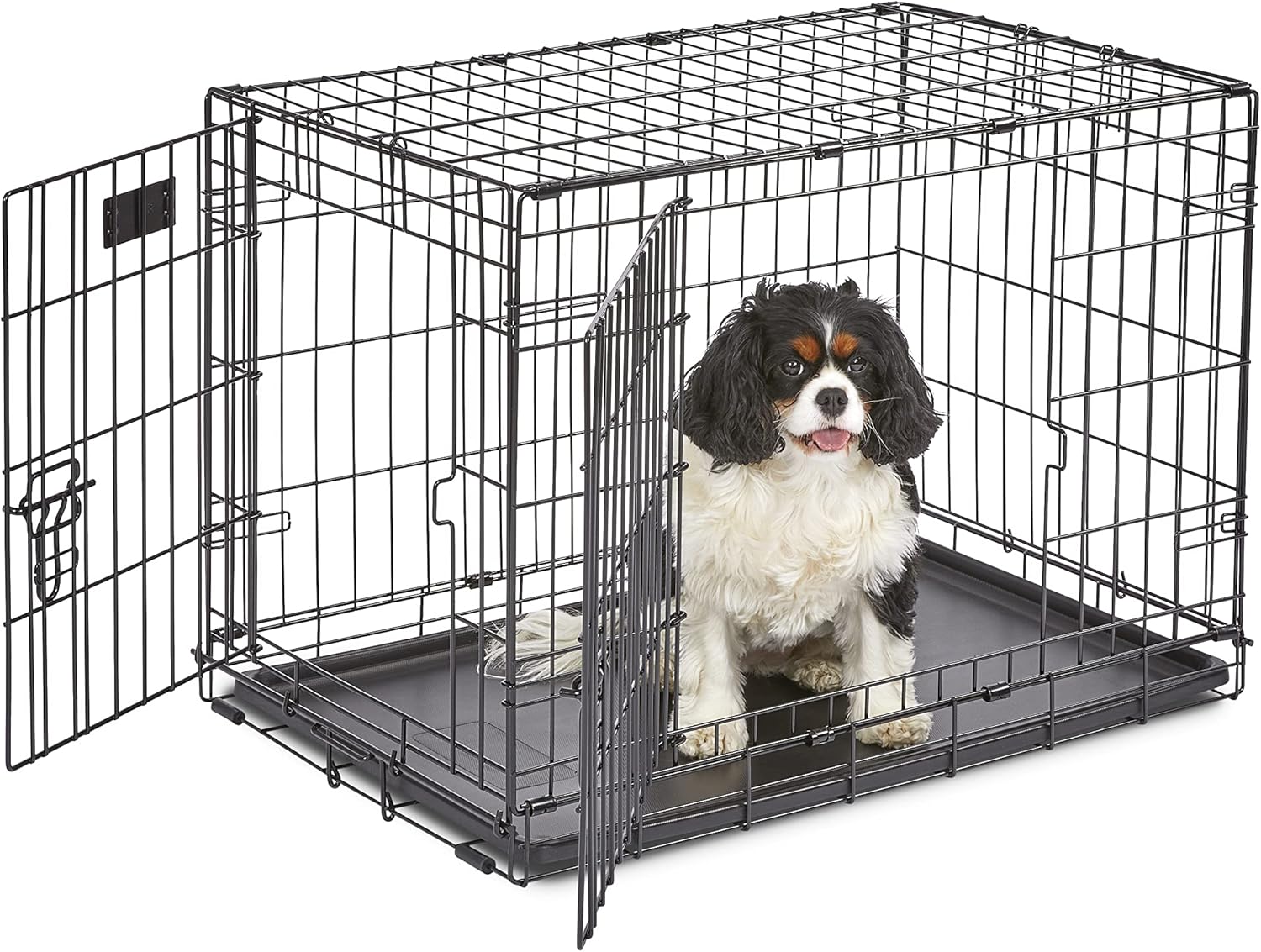 MidWest Homes for Pets Double Door iCrate Starter Kit, 30-inch Dog Crate Bundle for Medium Breeds, Includes Cage, Pet Bed, 2 Bowls and Privacy Cover