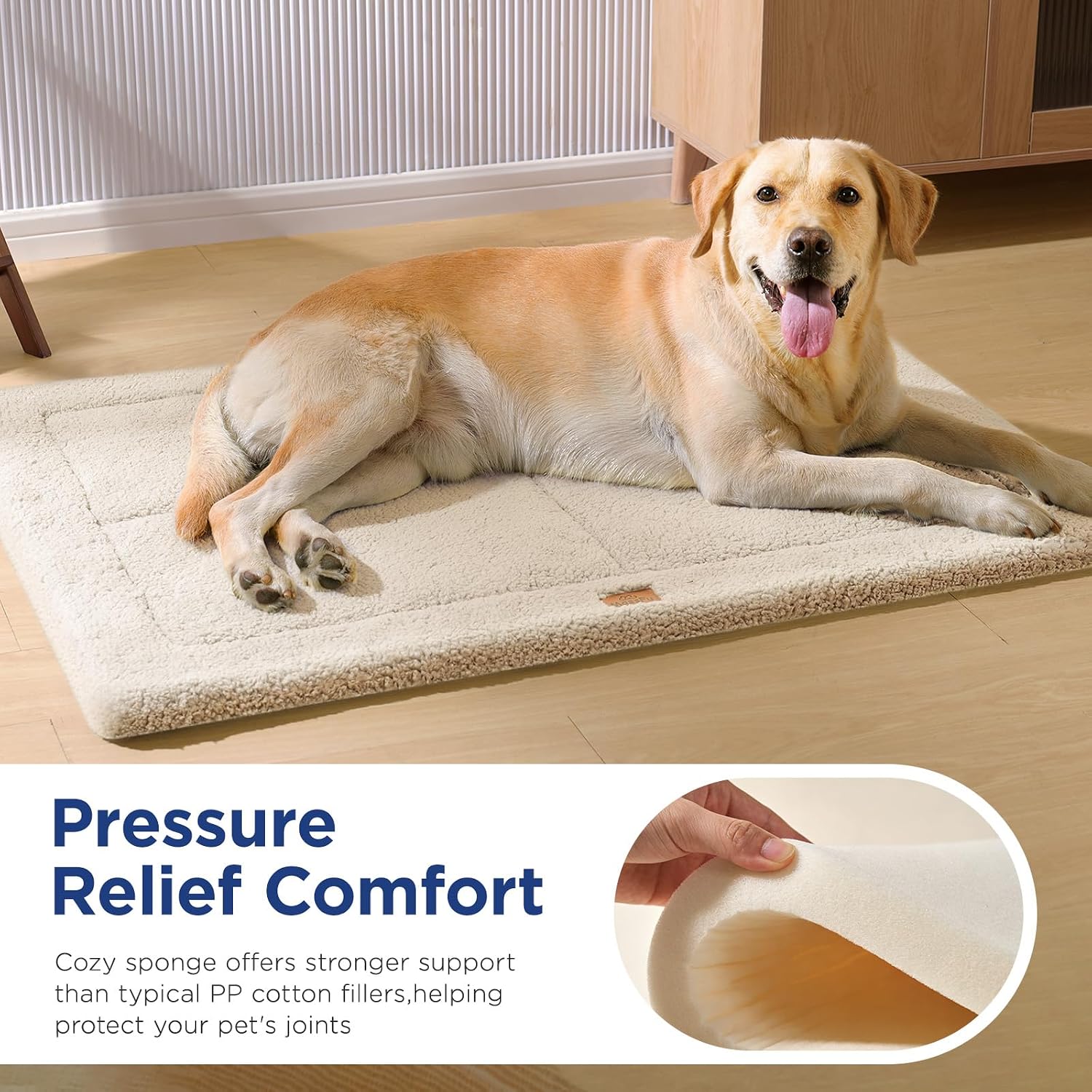 Reversible Dog Crate Pad Bed for Medium Small Dogs,Washable & Non-Slip Kennel Pet Mat, High Density Foam and Soft Fleece Cat Bed for Indoor & Outdoor Use, 29" x 21", Cream White
