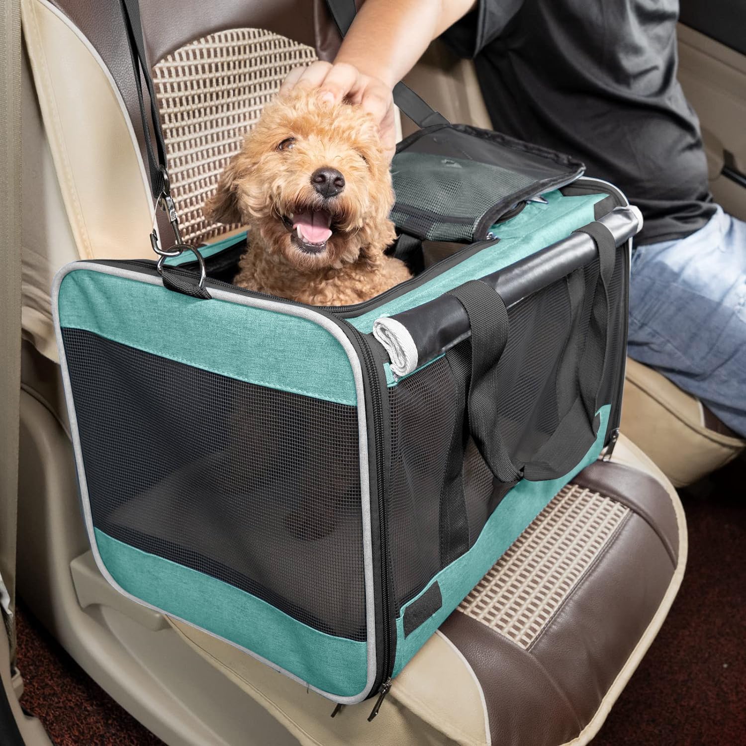 GAPZER Small Dog Carrier Yorkshire Puppy Softshell Chihuahua Transport Cage | Privacy Protection Big Kitten Car Travel Cloth Carry Bag up to 20 lbs, Small Animal Portable Mesh Kennel Cage for Vet Visits