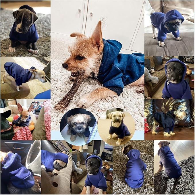 Jecikelon Winter Dog Hoodie Sweatshirts with Pockets Warm Dog Clothes for Small Dogs Chihuahua Coat Clothing Puppy Cat Custume (Navy, Medium)