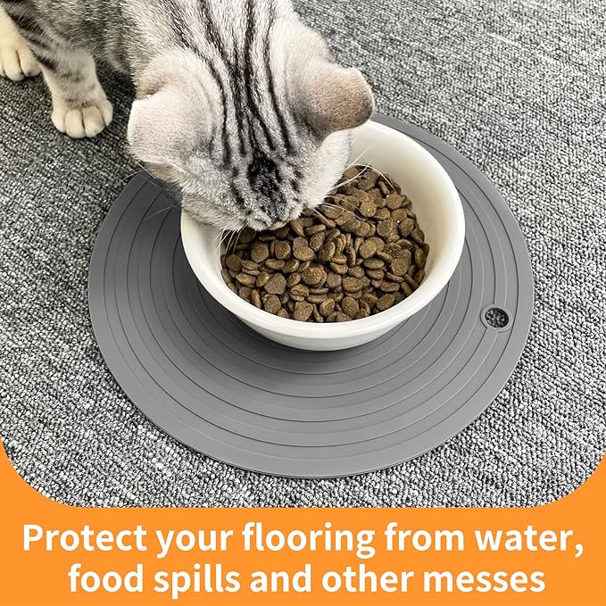Ptlom Pet Food Mat for Dog and Cat Placemat 2 Pcs, Mat for Prevent Food and Water Overflow, Suitable for Medium and Small Pet, Silicone, 9.5"* 9.5"