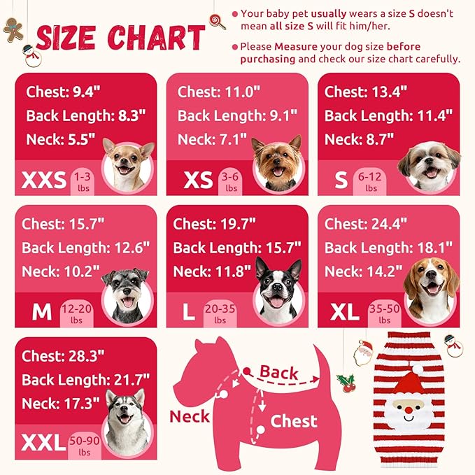 Dog Christmas Sweater Xmas Pet Clothes Cute Striped Santa Claus Costume Holiday Puppy Cat Jumpers Outfits New Year Gifts for Small Medium Large Dogs (M, Red White Stripe Santa Claus)