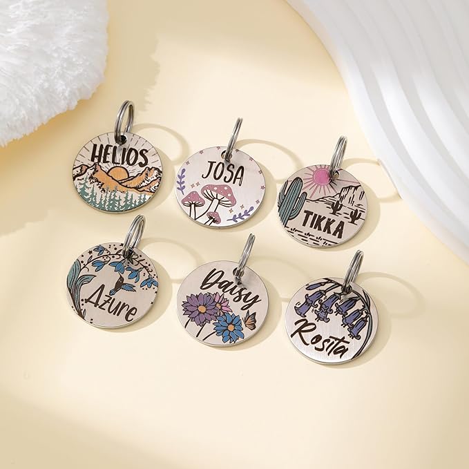 Colorful Dog Tags Personalized, Engraved Dog Tags with Colored Printing for Pets, Dog Name tag with deep Engraving, Custom pet ID Tags, Customizable cat Collar Holder tag (Snowdrop)