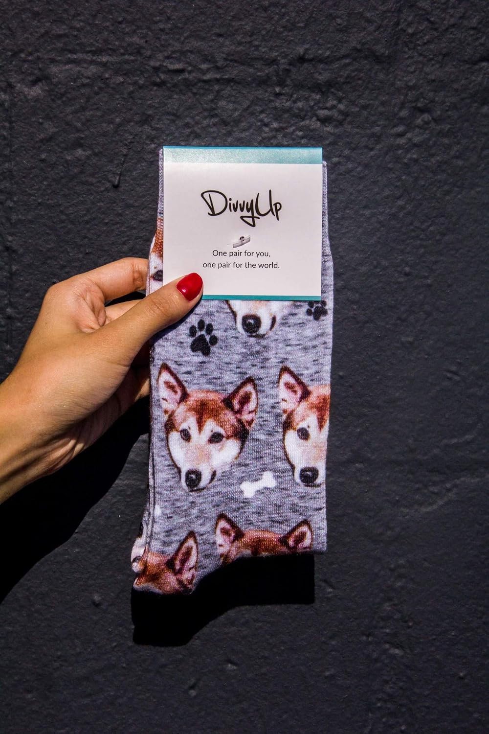 DivvyUp Socks - Custom Dog Socks - Put Your Dog on Socks! (Large, Dark Blue)