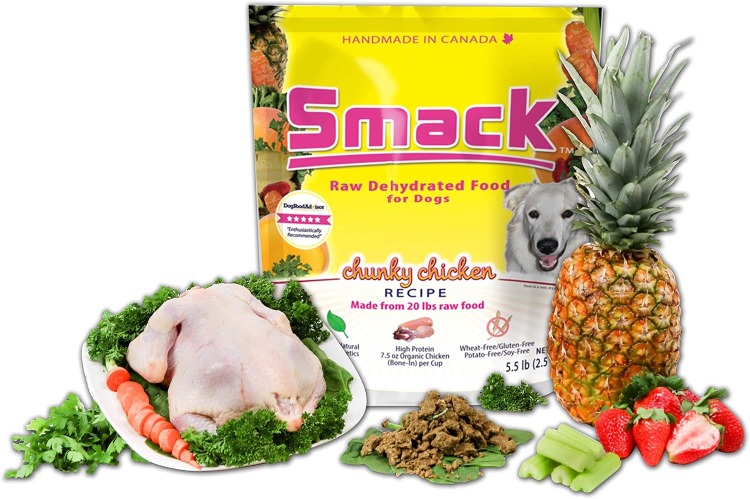Smack Pet Food Organic Raw Dehydrated Dog Food Grain-Free, Gluten-Free, Raw Food for Dogs (Chunky Chicken, 8.8 Ounce)
