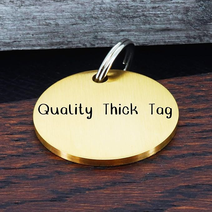 Ultra Joys Dog ID Tag, Custom Dog Tag Personalized Cat Tag, Pet ID Tag, Brushed Stainless Steel Brushed Stainless Steel Round Dog Tag Gold Large