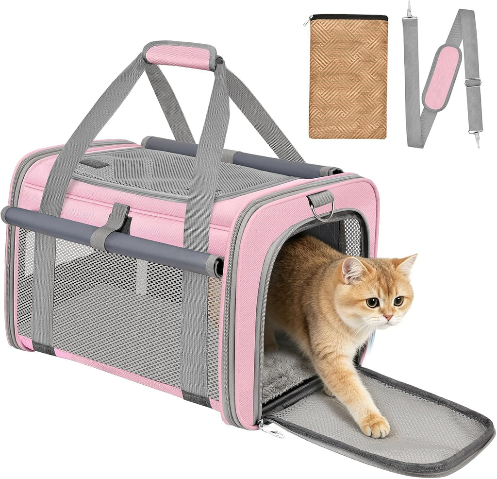 Cat Carrier Top Load, Privacy Curtains Soft Pet Travel Bag Airline Approved | Collapsible Soft-Sided Cat/Dog/Pet Carrier for Small Cats Dogs Puppy Under 16 lb, Washable Kitten Mesh Cage (16.9x10.8x10.8)