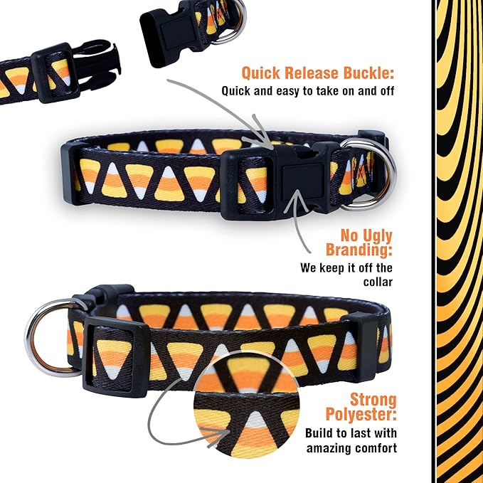 Native Pup Halloween Dog Collar- Spooky Fall Themed Horror Costume Collars- Skull, Pumpkin, Ghost, Bat, Witch, Candy Corn, Spider- Adjustable for Small, Medium, Large Breeds (Medium, Candy Corn)