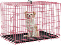 Dog Crate Dog Kennel Cage for Small Dogs, 24" Portable Foldable Indoor Outdoor Large Double Door Wire Metal Puppy Cat Pet Dog Cage with ABS Tray LC & Divider, Pink