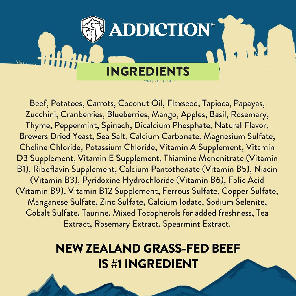 Addiction Steakhouse Beef & Zucchini Air-Dried Grain-Free Dog Food – Complete Meal or Topper with Natural Ingredients for Digestive and Skin & Coat Health, 2lb - 4 Packs