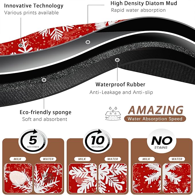 Christmas Dog Food Mat for Floors,Snowflake Absorbent Pet Food and Water Bowl Mats,Non-Slip Pet Feeding Mat,Pet Supplies 12" x 20"