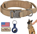 DAGANXI Tactical Dog Collar, Adjustable Military Training Nylon Dog Collar with Control Handle and Heavy Metal Buckle for Medium and Large Dogs, with Patches and Airtags Case (L, Brown)
