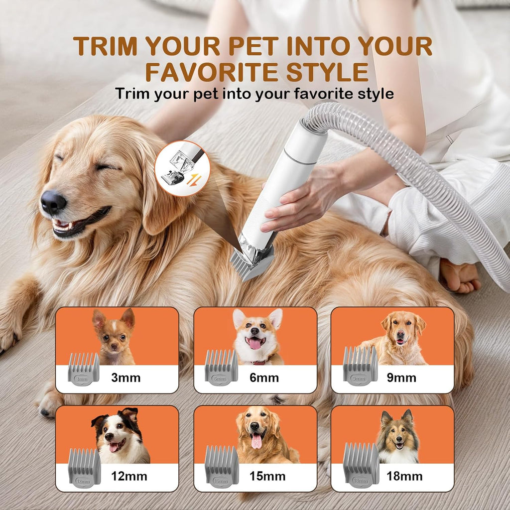 Dog Grooming Vacuum, Dog Grooming Kit with Pet Clipper Nail Grinder, 3 Suction Modes Dog Brush Vacuum with 6 Pet Grooming Tools（Nut Brown）