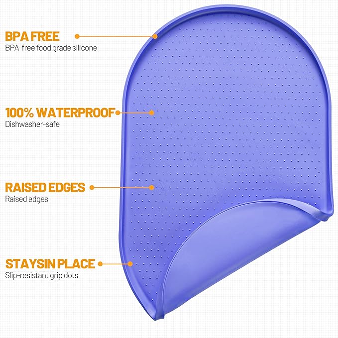 Hubulk 100% Waterproof Silicone Pet Feeding Mat with Raised Edge for Food and Water, Dog Bowl Mats, Cat Bowls Placemat with High Lip Protects Floor for Cats and Dogs (Purple, 32" L x 24" W)