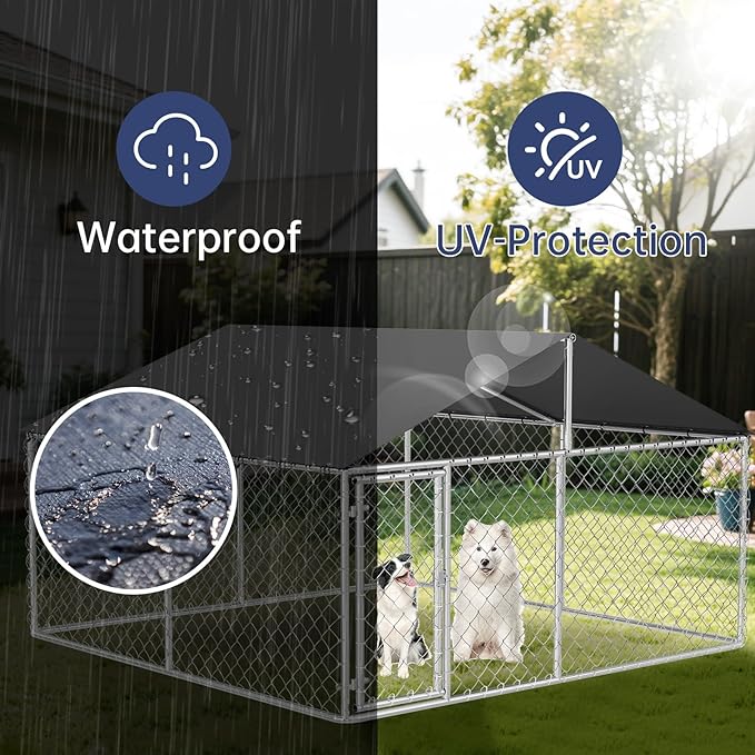 Petonly Outdoor Dog Enclosure Heavy Duty Dog Kennel House Mesh Dog Big Cage Pet Kennel Steel Fence with Secure Lock(118”x 118”)