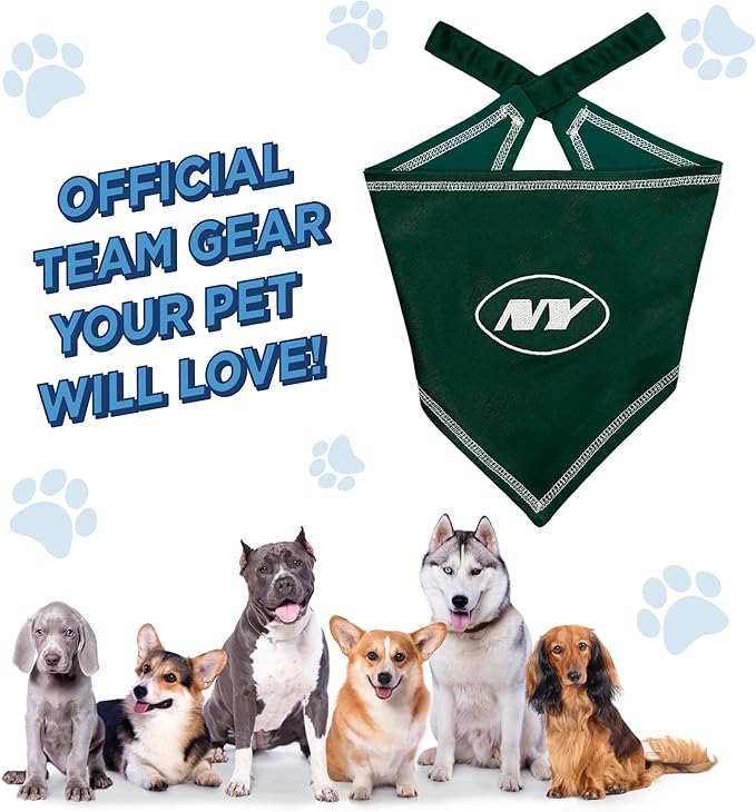 Pets First NFL New York Jets TIE Bandana, Size Small/Medium. Dog Bandana Scarf Bib for Pet Cat Dog. The Ultimate Game-Day, Party Bandana