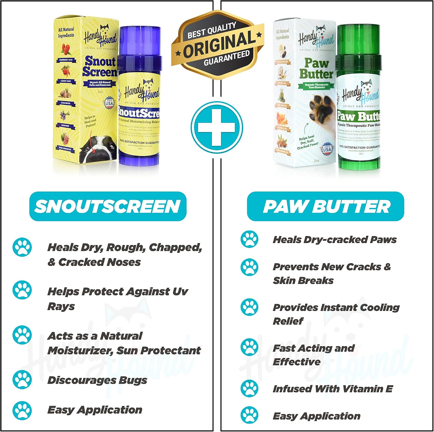 SnoutScreen and Paw Butter Bundle for Dogs, Dog Sunscreen for Nose and Ears, Lick Safe Paw Balm for Dry Cracked Paws, Dog Beach Essentials, for Severe Dry Skin Relief - 4oz