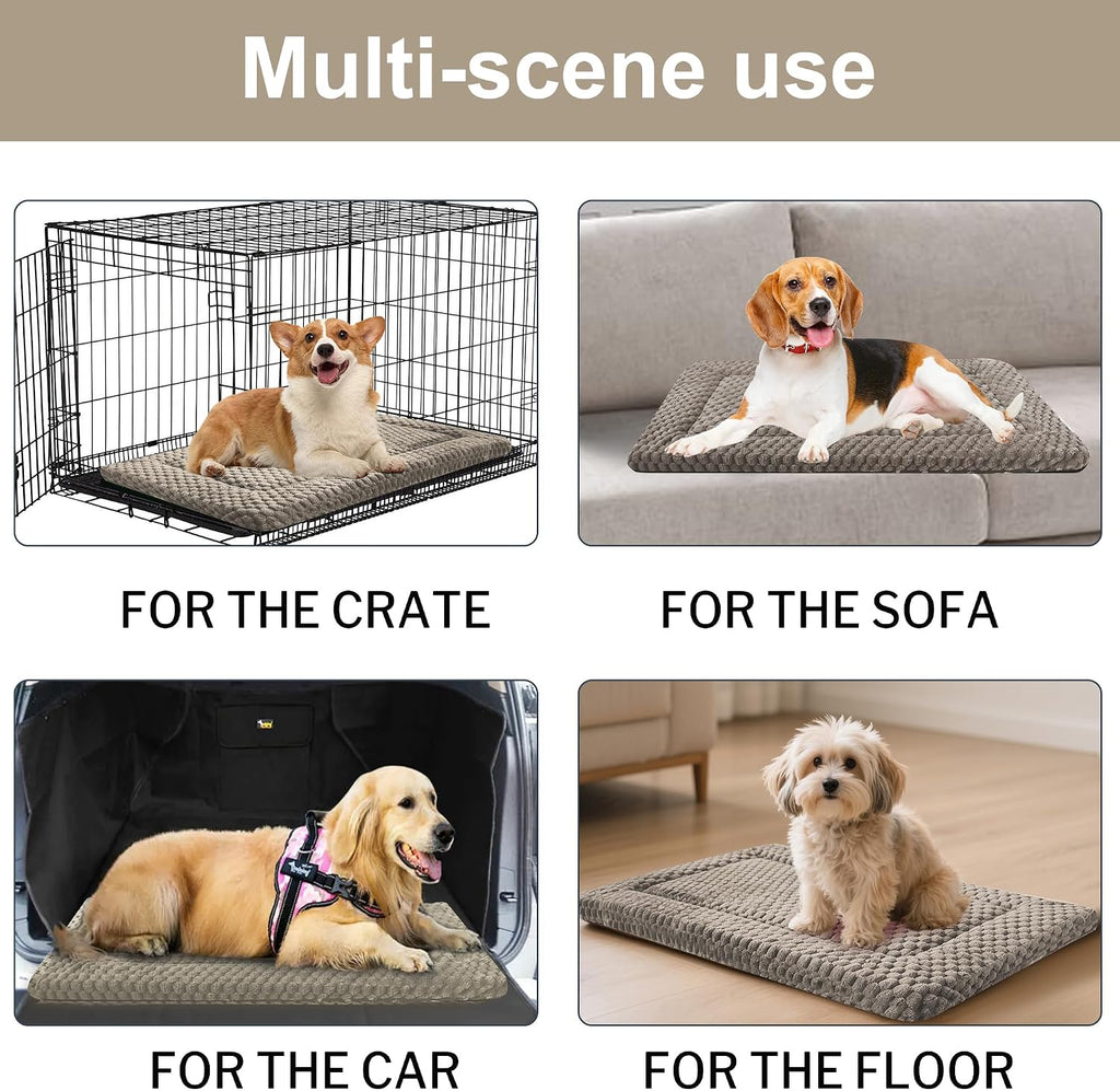 Dog Bed Crate Mat, Soft Durable Washable Anti-Slip Kennel Pad for Dogs & Cats, Reversible (Light Gray, S(24"*18"*1.5"))
