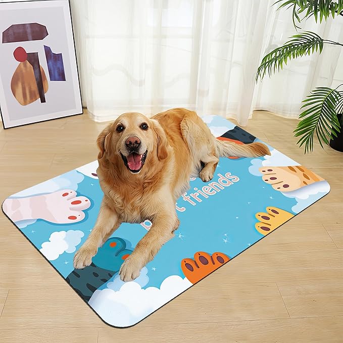 Cat Paw Pet Feeding Mat–Christmas Stocking Quick Dry Absorbent Dog Cat Food Mat, Non Slip Waterproof Bowl Placemat for Messy Eaters, Pet Accessories for Floors 12"x20"