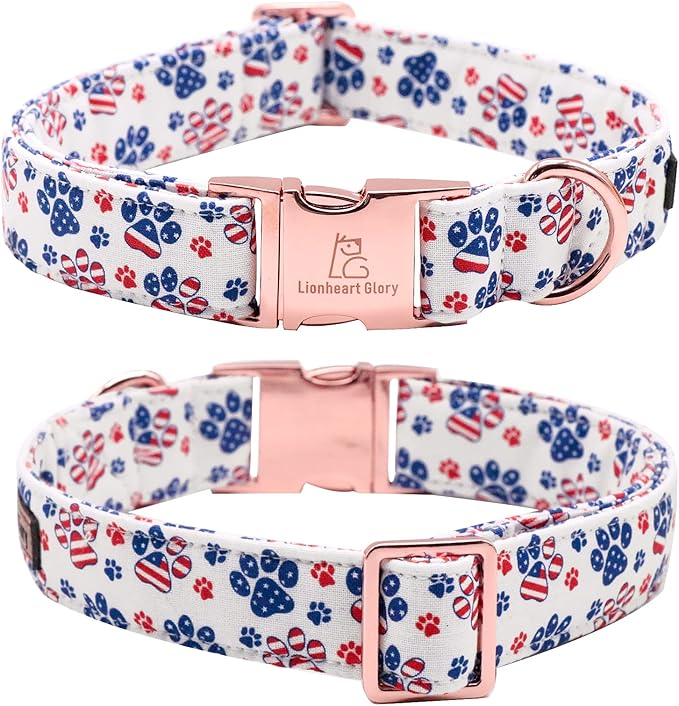 Lionheart American Flag Dog Collar with Bow - Adjustable for Medium Dogs