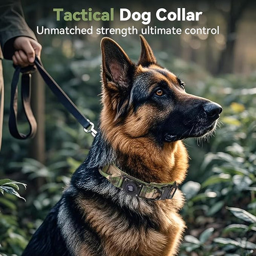 2026 Upgrade Waterproof AirTag Dog Collar, Military Tactical Dog Collar with AirTag Holder, Comfortable Control Handle and Metal Buckle, GPS Dog Collar Holder for Medium to Large Dogs (Camouflage, M)