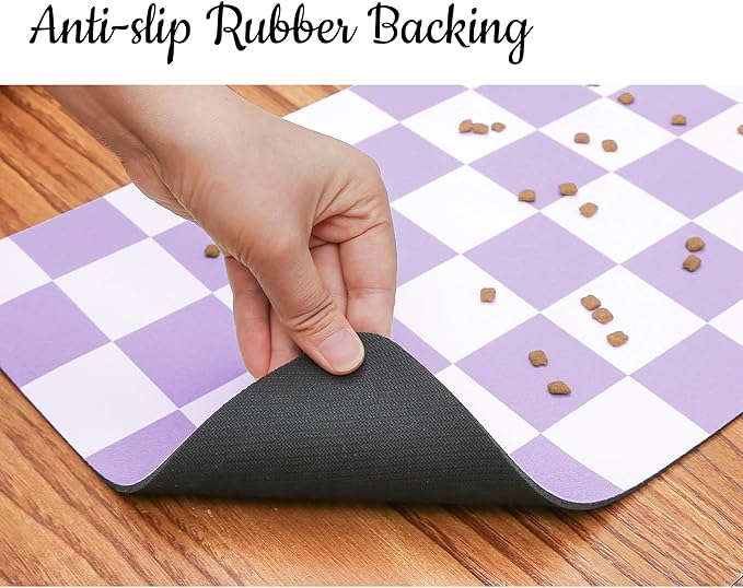 Ralxion Checkered Dog Feeding Mat, Absorbent Mats for Dog Food and Water Bowl, Dispenser, Aesthetic Purple Checkerboard Pet Placemat for Dogs, Cats, Puppy Accessories (Purple, 16 x 24)