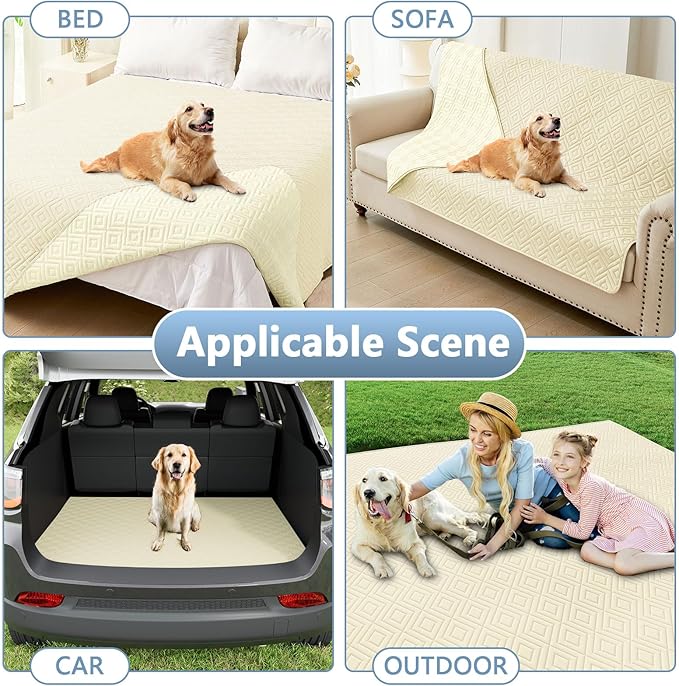 hyha Waterproof Dog Blanket, Soft Dog Bed Cover Pet Blankets, Waterproof Sofa Couch Cover for Dogs Washable, Reversible Pet Couch Covers for Sofa Furniture (52x82 Inch, Beige/Beige)