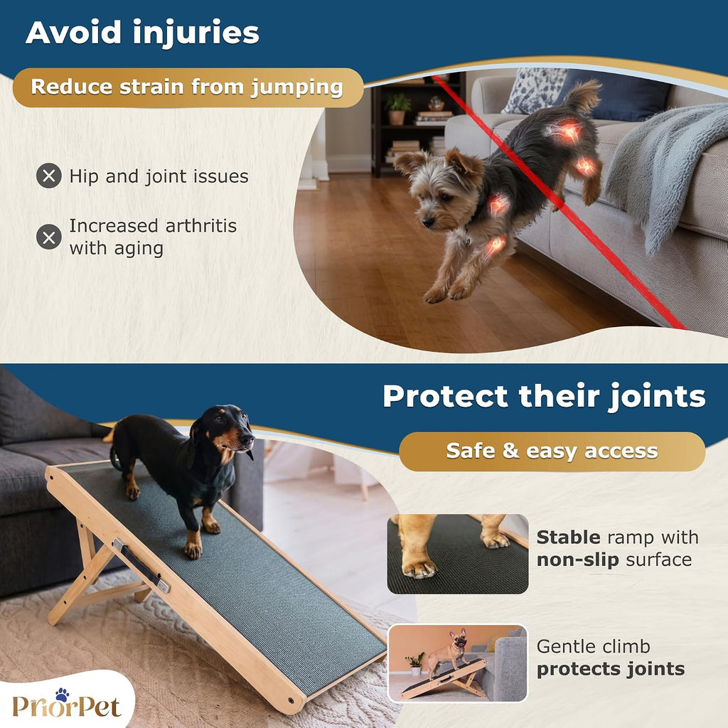 Dog Ramp for Couch – Non-Slip, Sturdy Build Foldable Wooden Dog Ramp – Supports up to 200 lbs – 7 Adjustable Heights (14"–20.5") – Enhanced Stability – Birchwood Pet Ramp for Small Dogs – Natural