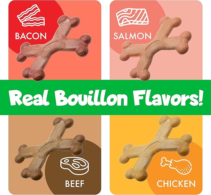 Chew’EMS X Bone Dog Chew Toy for Aggressive Chewers – Long-Lasting Bacon Flavor Nylon Bone – Durable, Rawhide-Free Dental Toy - Small Size – Made in USA