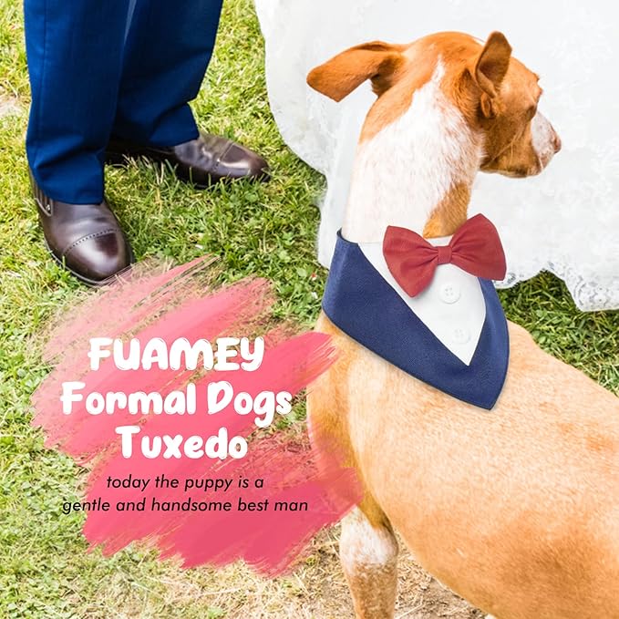 FUAMEY Dog Tuxedo for Large Dogs,Dog Formal Suit Dogs Attire Pet Bow Tie Puppy Party Costumes Cat Tux Outfits Pets Bandana Cosplay Adjustable Bowties Wedding Birthday Valentines Blue XL