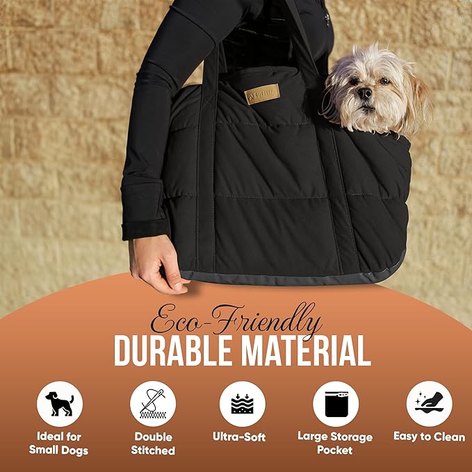 Plush Dog Purse Carrier for Small Dogs, Soft Dog Tote Bag with Safety Harness Clip, Cozy Pet Carrier for Dogs Under 15 lbs, Comfortable Dog Shoulder Carrier for Travel, Black