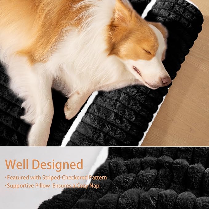 Orthopedic Jumbo Dog Bed Large Sized Dog with Pillow 56''X40'' Waterproof Soft Comfortable Egg Crate Foam Pet Crate Beds Mat with Removable Washable Cover and Non-Slip Bottom, Black