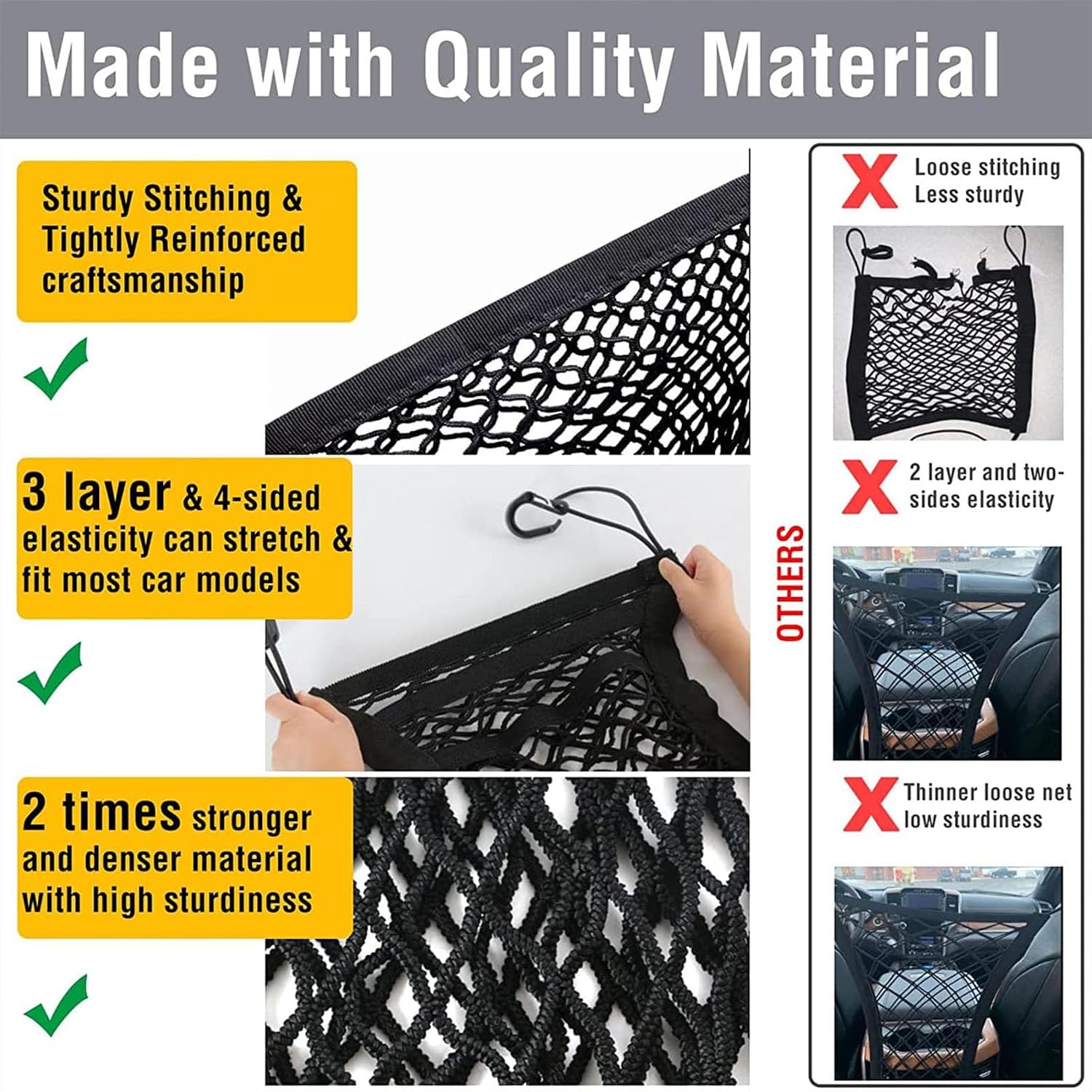 Car Dog Barrier for Mitsubishi Montero Sport 2026 2025-2016, Automotive Seat Organizer Storage Net Elastic Luggage Mesh Pouch Interior Auto Accessories Black