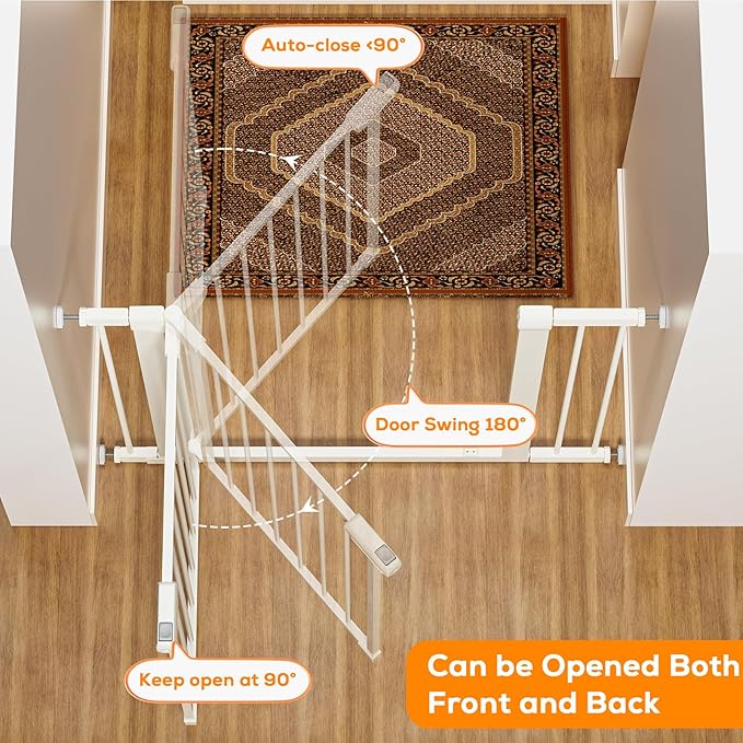 29.5-46" Magnetic Baby Gate for Stairs, Baby Safety Essentials, Auto Close Gate for Doorways, Easy Install Pressure Mounted Dog Gate Indoor, Pet Gates for Dogs, White
