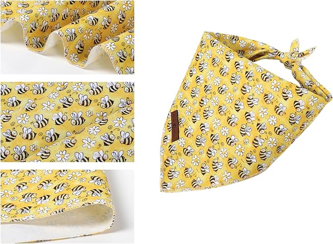 Lionet Paws Spring Summer Bee Dog Bandana Washable Cotton Handkerchief Scarf Triangle Yellow Bandana for Small Medium Dogs Girl Boy