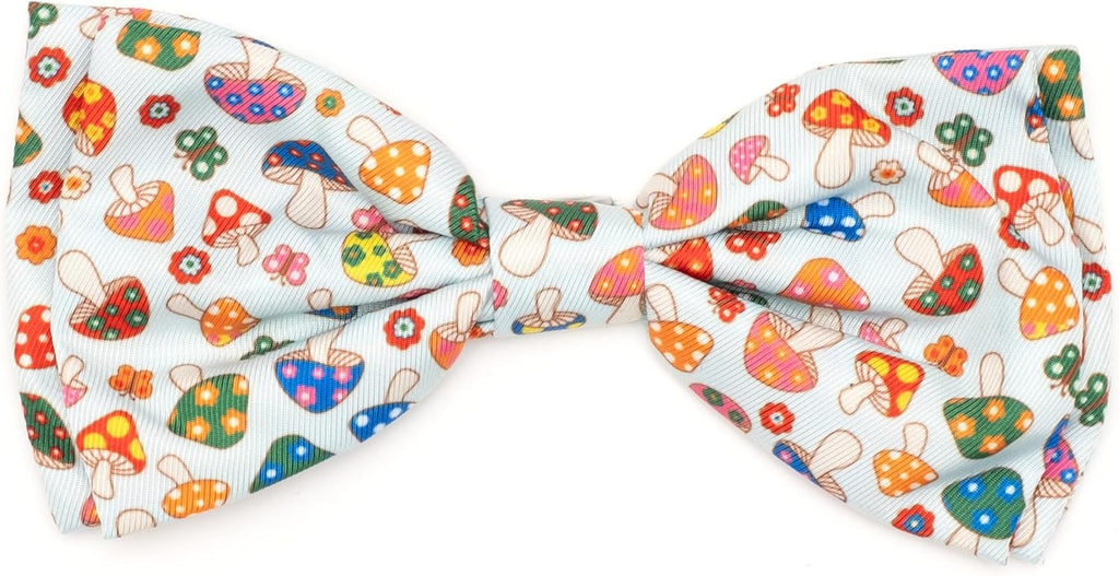 THE WORTHY DOG Food & Sport Print Pet Bow Ties for Dogs & Cats, Mushrooms | Stylish, Soft Printed Polyester Pet Bow Tie, Attach to Any Collar Easily with Touch Fastener, Mushrooms, Mint Green, Small
