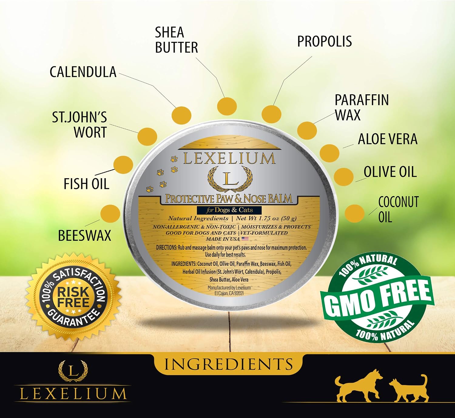 All Natural Paw Balm & Protection Wax for Dogs and Cats | No Toxic Ingredients | Medium Firmness | No Mess | Protects from Heat and Cold | 2 Oz