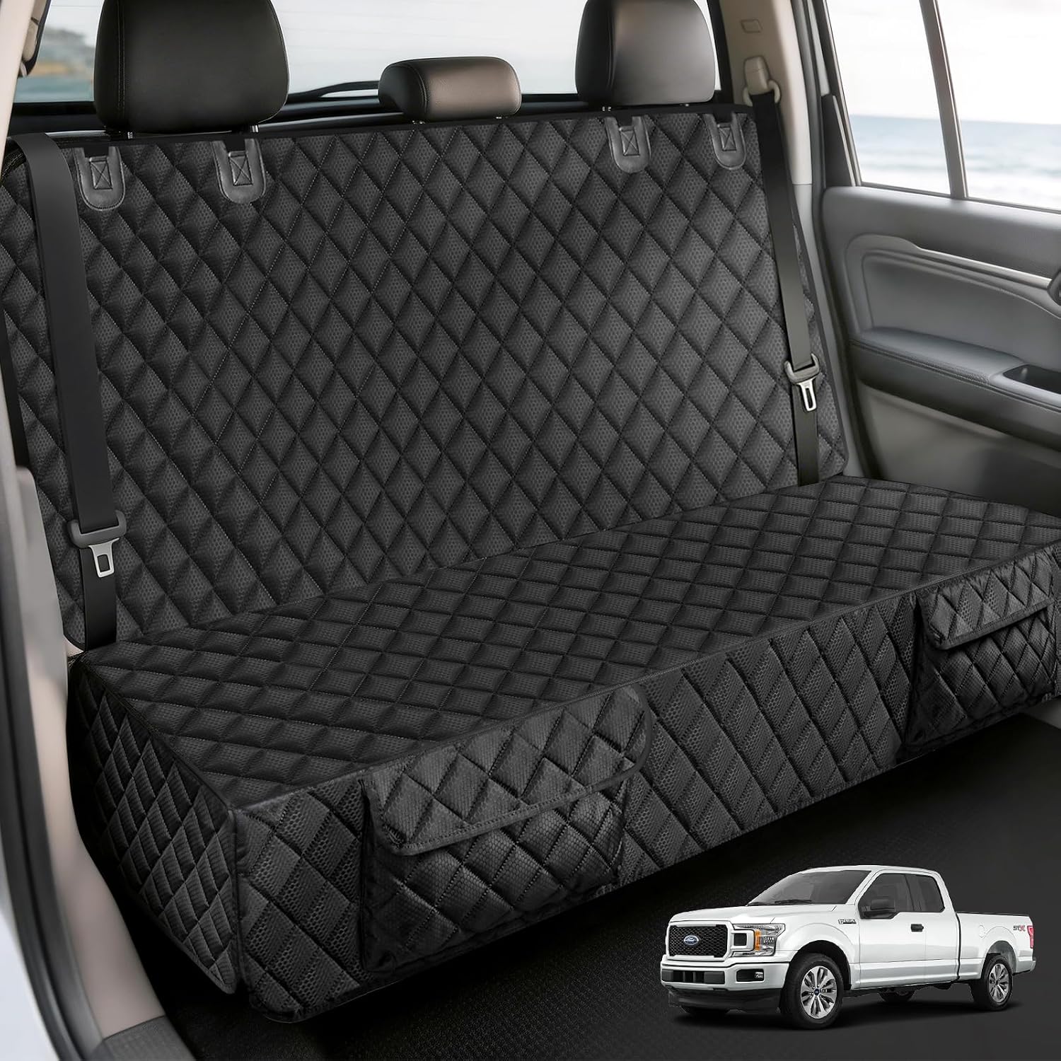 Dog Car Seat Cover for Trucks Ford F150/Chevrolet Silverado 1500 | Ram 1500/GMC Sierra 1500, Waterproof Nonslip Heavy Duty Back Seat Cover for Dogs