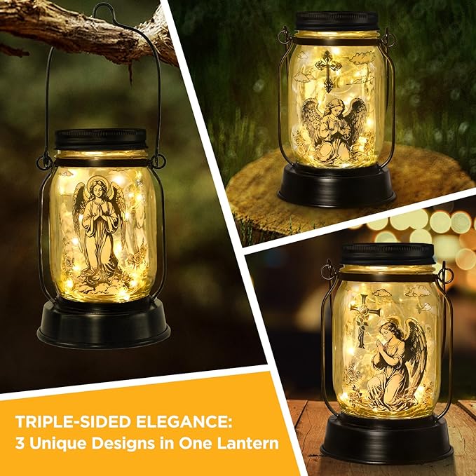 kyoryuger Guardian Angel Gifts for Women/Men Angel Praying Solar Lantern Mom Birthday, Mothers Day, Sympathy Solar Lantern Garden Decoration Outside for Yard, Patio,Backyard,Porch, Torches