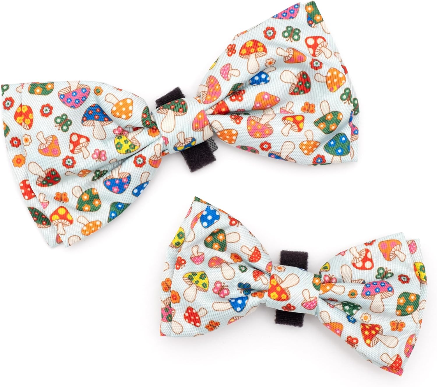 THE WORTHY DOG Food & Sport Print Pet Bow Ties for Dogs & Cats, Mushrooms | Stylish, Soft Printed Polyester Pet Bow Tie, Attach to Any Collar Easily with Touch Fastener, Mushrooms, Mint Green, Small