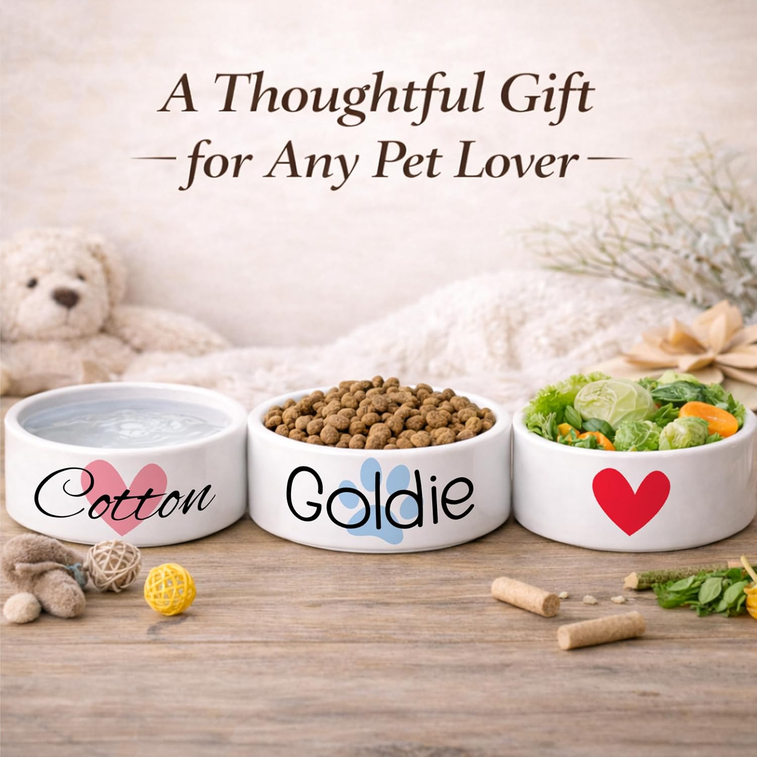 Custom Dog Bowl | Personalized Food & Water Dish with Name | Microwave & Dishwasher Safe Ceramic Pet Feeding Bowl | Gift Idea for New Puppy Owners | White – Small