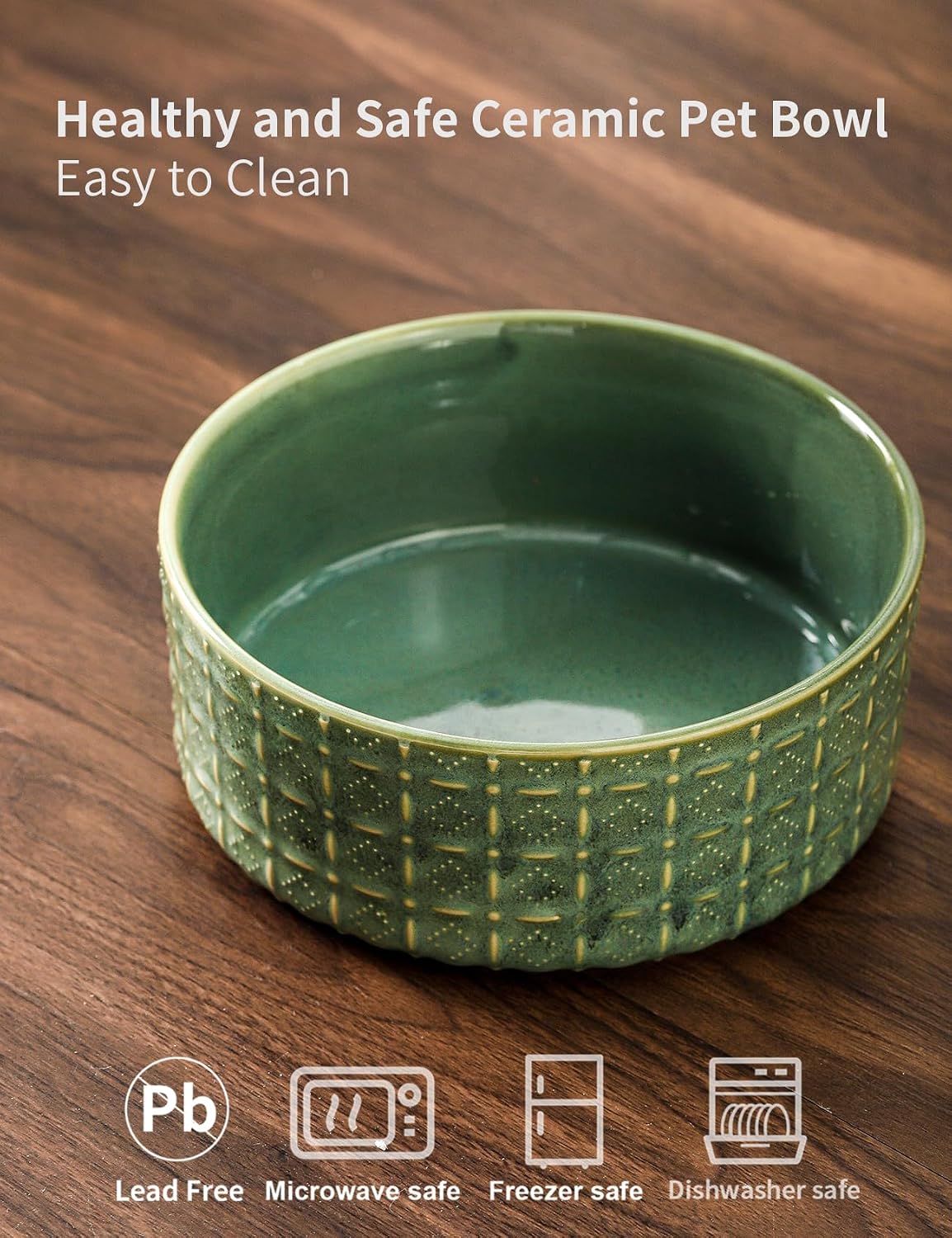 Ceramic Dog Bowl, 6.5 inch Pet Dog Food Bowl Water Bowls, Dogs Dish for Middle and Small Dogs, Puppy, Green