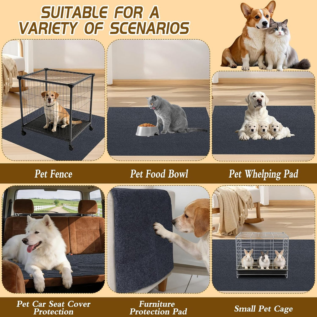 Dog Playpen Mat, Dog Crate Pad Liner for Kennel Training Under Pet Cage Non-Slip Kennel Mat to Protect Floors Extra Large Absorbs Urine Reusable Dog Playpen Mat, 47.23" X 60.23"