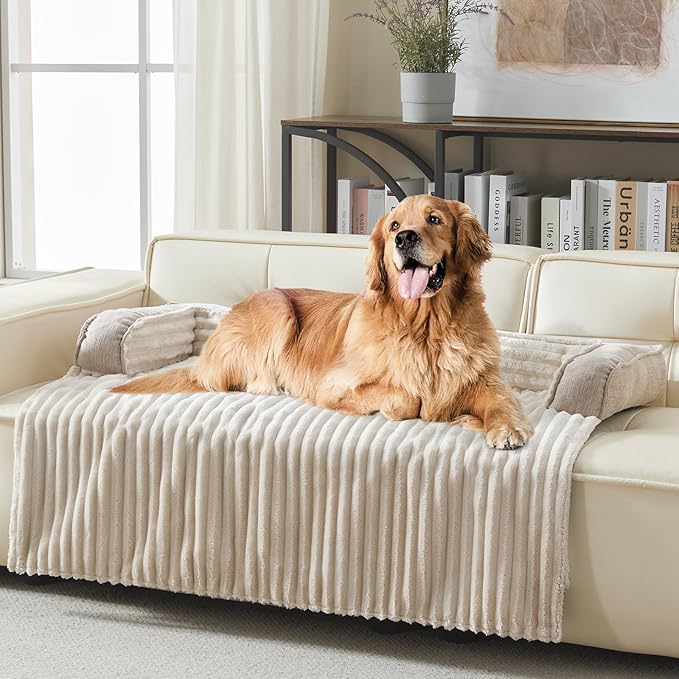 WINDRACING Luxury Dog Couch Bed, Washable Calming Dog Couch Cover, Couch Protector for Dogs, Waterproof Sofa Bed, Pet Bed Mats for Sofa, Pet Sofa Covers Beige (2XL:53"X39.3"X6"
