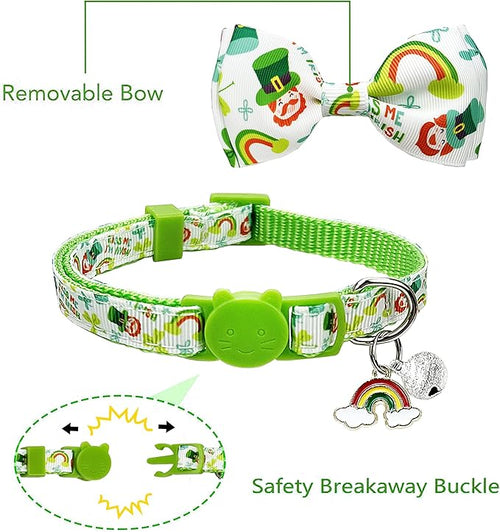 2 Pack St. Patrick Day Cat Collar with Bow Tie,Holiday Kitty Kitten Collar with Bell for Male Female Boys and Girls (I'm Irish)